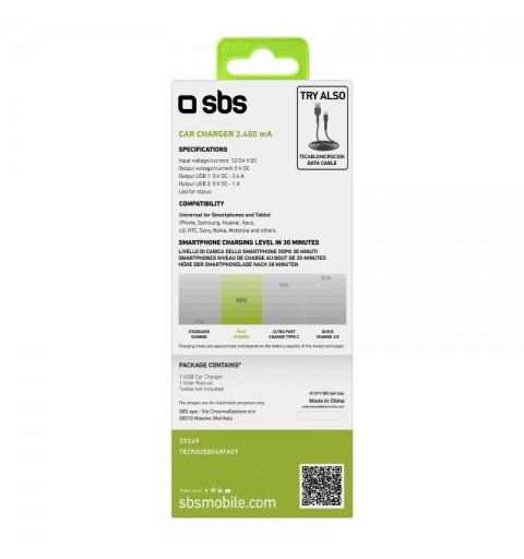 SBS TECR2USB24AFAST cargador de dispositivo móvil Universal Negro Encendedor de cigarrillos Auto