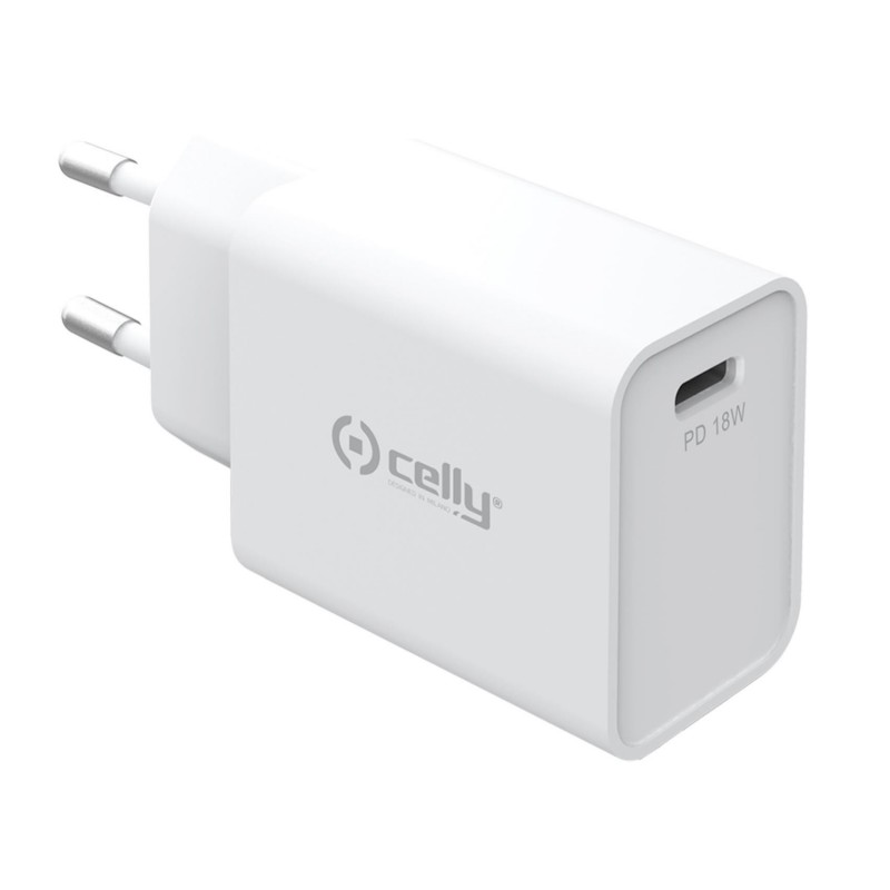 Celly TC1USBC18WWH Caricabatterie per dispositivi mobili Smartphone, Orologio intelligente, Tablet Bianco AC Interno