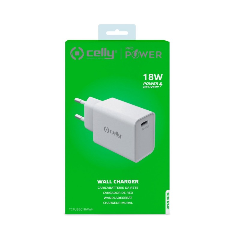 Celly TC1USBC18WWH mobile device charger Smartphone, Smartwatch, Tablet White AC Indoor