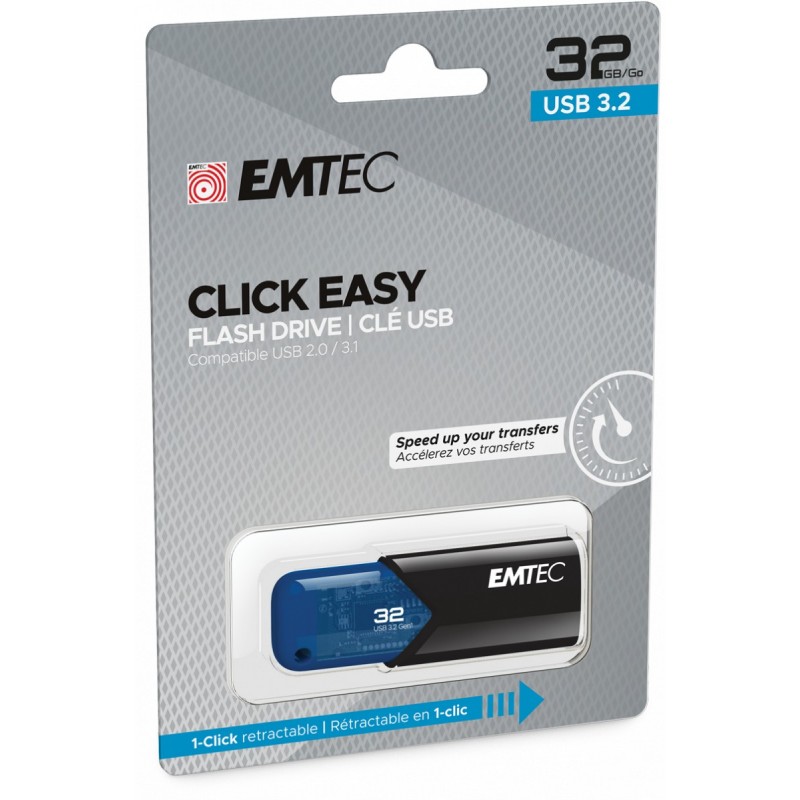 Emtec B110 Click Easy 3.2 lecteur USB flash 32 Go USB Type-A 3.2 Gen 2 (3.1 Gen 2) Noir, Bleu