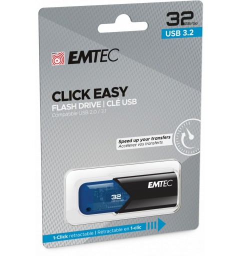 Emtec B110 Click Easy 3.2 lecteur USB flash 32 Go USB Type-A 3.2 Gen 2 (3.1 Gen 2) Noir, Bleu