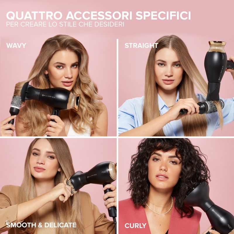 Bellissima Asciugacapelli Creativity 4 You, 4 Accessori, Controllo Intelligente temperatura, Ion Technology, 1800 W