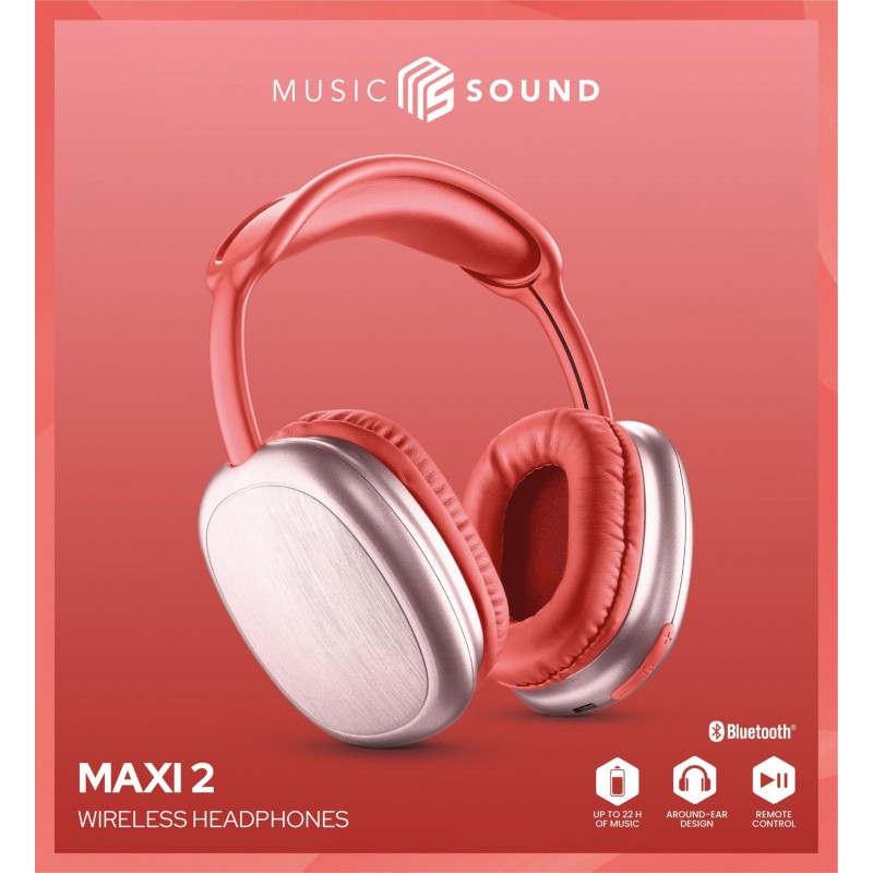 Music Sound Maxi 2 Kopfhörer Kabellos Kopfband Anrufe Musik USB Typ-C Bluetooth Rot