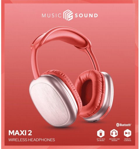 Music Sound Maxi 2 Kopfhörer Kabellos Kopfband Anrufe Musik USB Typ-C Bluetooth Rot