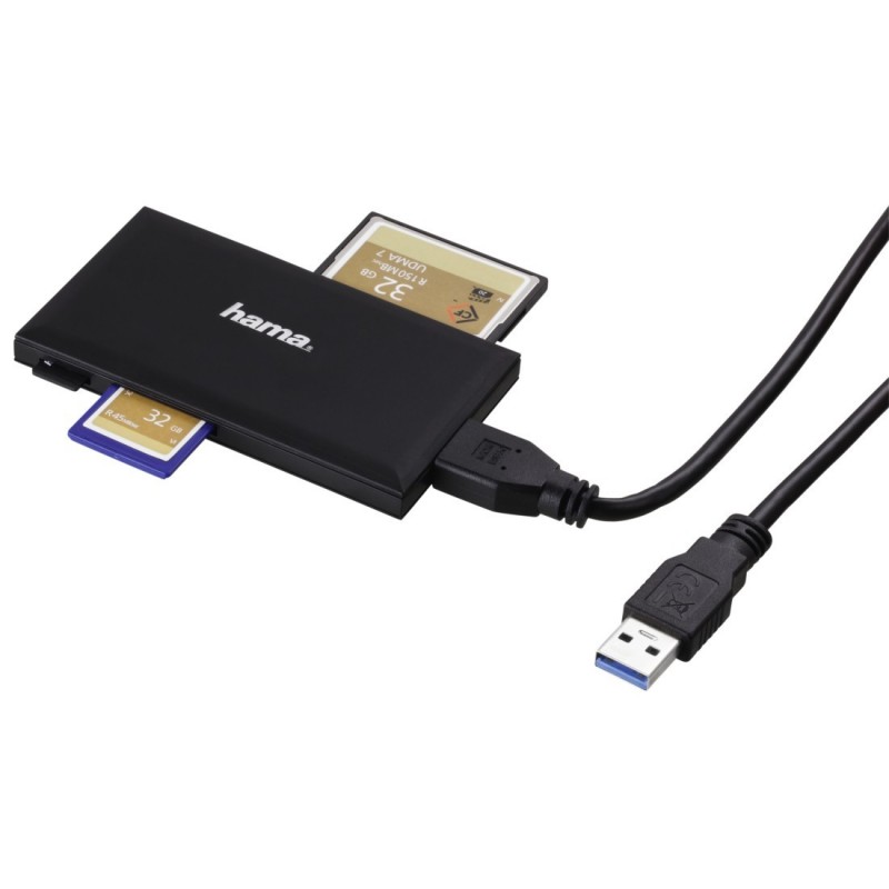 Hama Lettore USB 3.0 con cavo, CF1, MMS, MMS DUO, MMS PRO, MMS PRO DUO, micro SD, Micro SDXC, MMC, SD, SDHC, SDXC, UHS-1, nero,