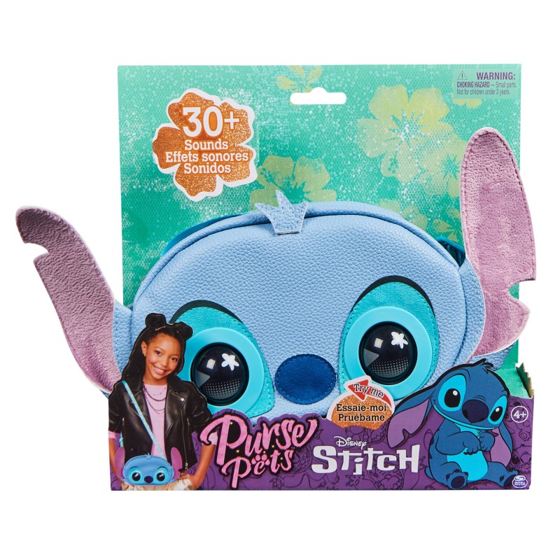 Purse Pets , Disney Stitch, juguete de mascota interactiva y bolso de hombro y bandolera con más de 30 sonidos y reacciones,