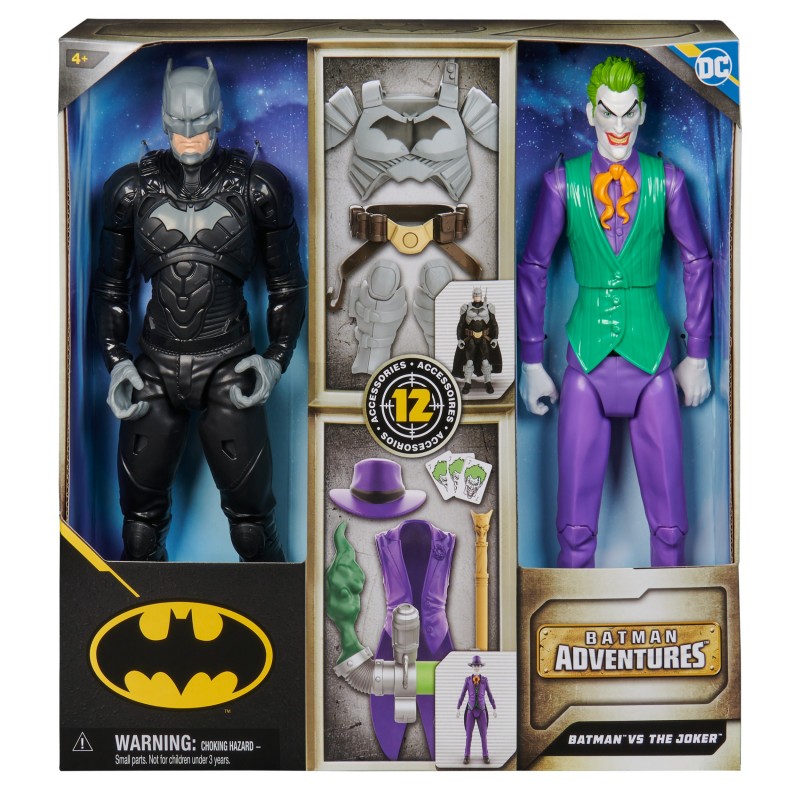 DC Comics , Batman Adventures, Batman vs The Joker Action Figures Set, 2 Figures, 12 Armor Accessories, 12-inch Super Hero Kids