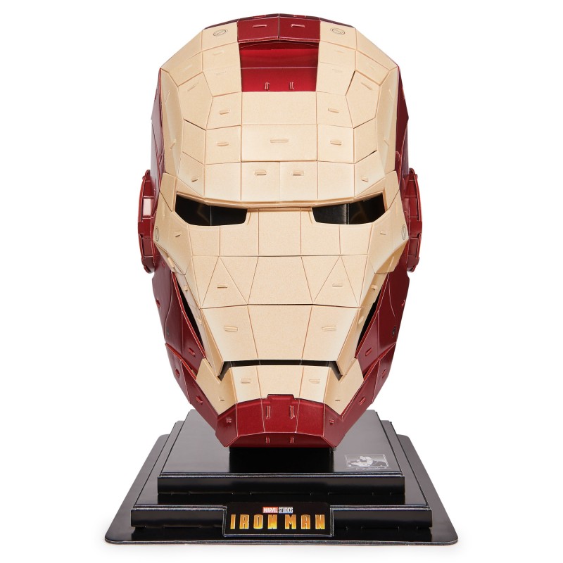 Spin Master 4D Build, kit di modellismo per puzzle 3D Marvel Iron Man da 96 pezzi con supporto | Elmo di Iron Man decorativo da