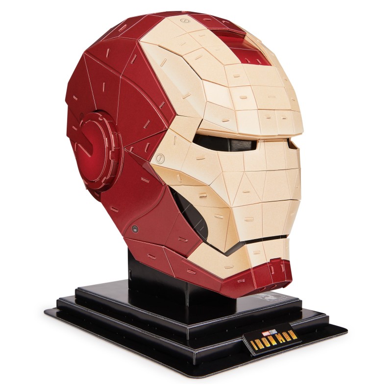 Spin Master 4D Build, kit di modellismo per puzzle 3D Marvel Iron Man da 96 pezzi con supporto | Elmo di Iron Man decorativo da