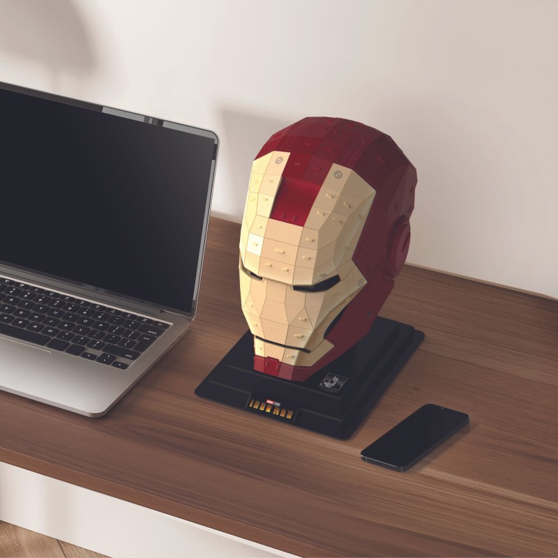 Spin Master 4D Build, Marvel Iron Man 3D Puzzle Model Kit with Stand 96 Pcs | Iron Man Helmet Desk Decor | Building Toys | 3D
