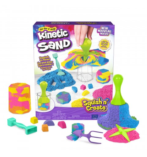 Kinetic Sand SABLE MAGIQUE - SQUISH N'CREATE 380 G + 5 MOULES - Créez Différentes Formes Hypnotisantes avec Ce Sable Magique Et