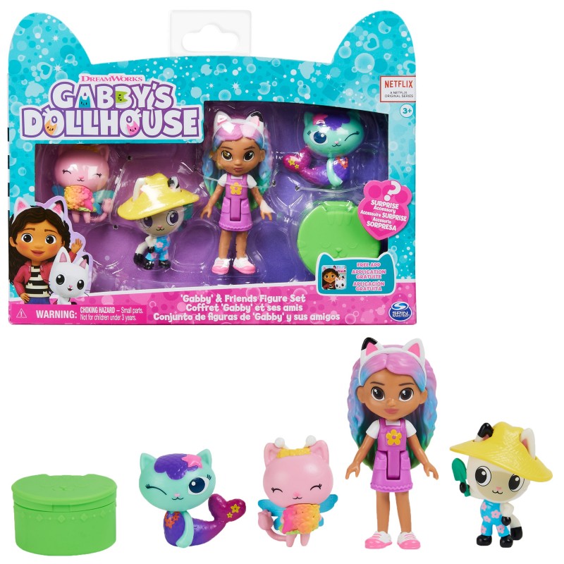 Gabby's Dollhouse , Gabby and Friends Figure Set with Rainbow Gabby Doll, 3 Toy Figures and Surprise Accessory Kids Toys for