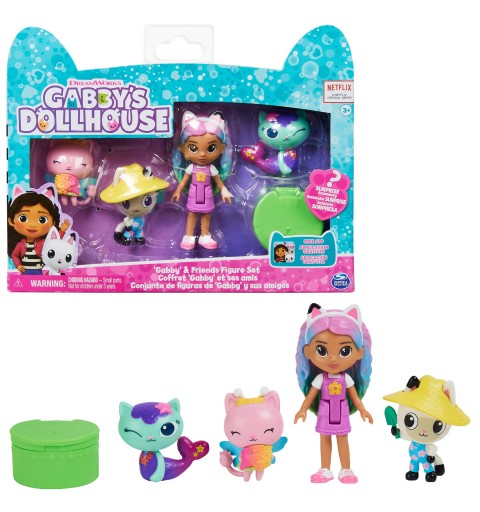 Gabby's Dollhouse , Set di personaggi Gabby e i suoi amici, con bambola di  Gabby Arcobaleno, 3 personaggi giocattolo e un