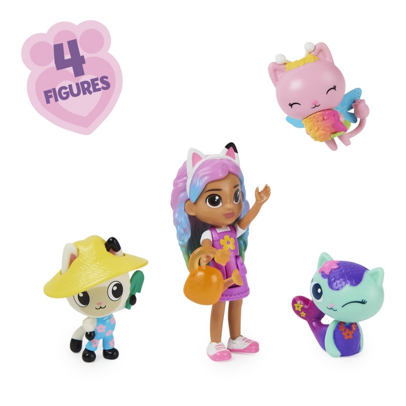 Gabby's Dollhouse , Set di personaggi Gabby e i suoi amici, con bambola di Gabby Arcobaleno, 3 personaggi giocattolo e un