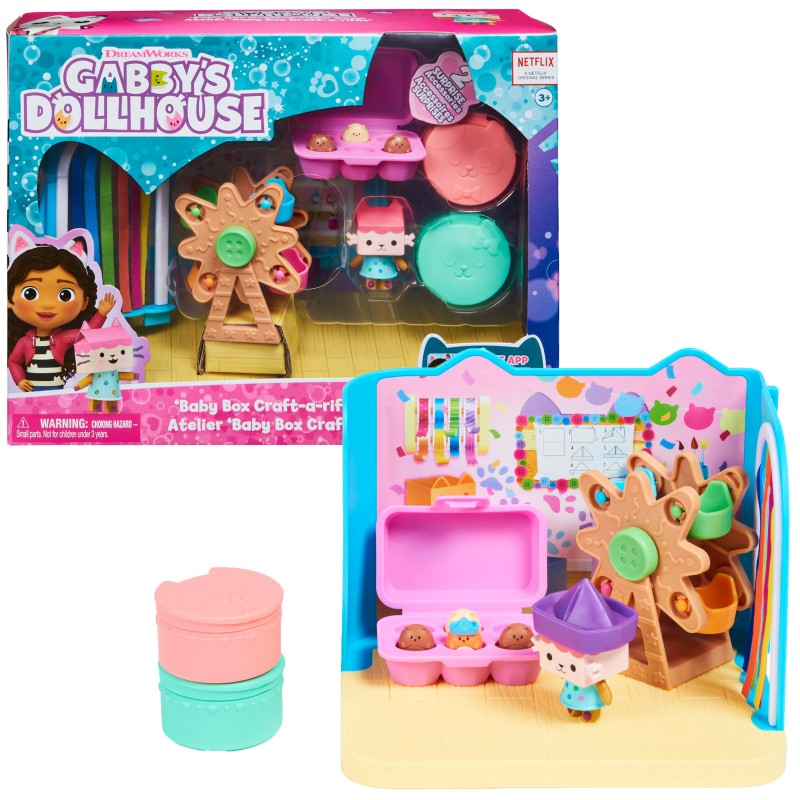 Gabby's Dollhouse , Stanza Baby Box Craft-a-riffic con il personaggio gatto Baby Scatola, accessori, mobili e scatole con