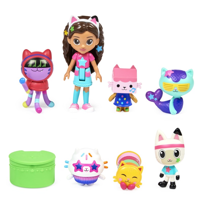 Gabby's Dollhouse , Coffret de figurines Édition Soirée dansante avec une poupée Gabby, 6 figurines chat et accessoires, jouets