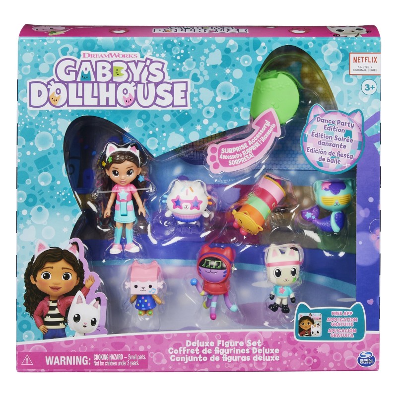 Gabby's Dollhouse , Coffret de figurines Édition Soirée dansante avec une poupée Gabby, 6 figurines chat et accessoires, jouets