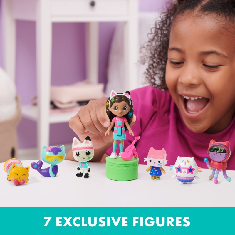 Gabby's Dollhouse , Dance Party Theme Figure Set with a Gabby Doll, 6 Cat Toy Figures and Accessory Kids Toys for Ages 3 and up!