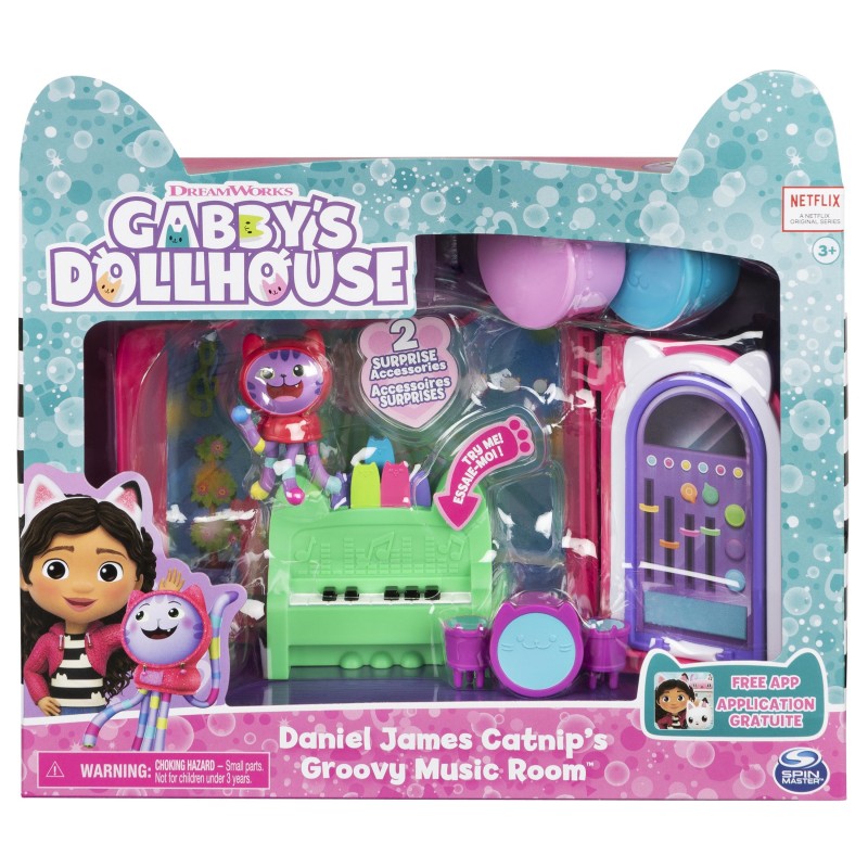 Gabby's Dollhouse , Groovy Music Room with Daniel James Catnip Figure, 2 Accessories, 2 Furniture Pieces and 2 Deliveries, Kids