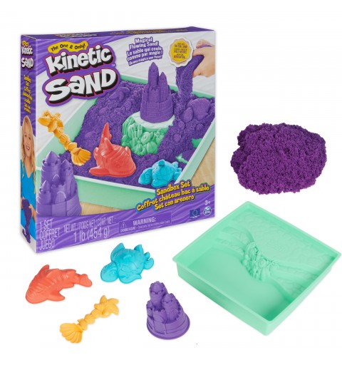 Kinetic Sand Sandbox Set, 1lb Blue Play Sand, Sandbox Storage, 4 Molds and Tools, Sensory Toys for Kids Ages 3+