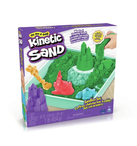 Kinetic Sand SABLE MAGIQUE - COFFRET CHÂTEAU BAC À SABLE 454 G + 4 ACCESSOIRES - Sculptez à l'Infini ce Sable à Modeler comme