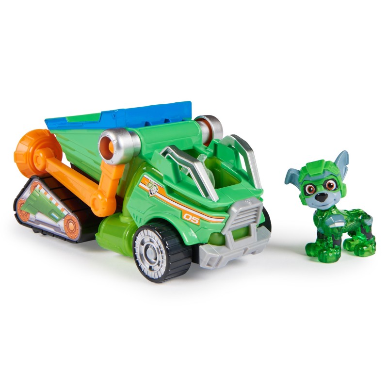 PAW Patrol The Mighty Movie, Toy Garbage Truck Recycler with Rocky Mighty Pups Action Figure, Lights and Sounds, Kids Toys