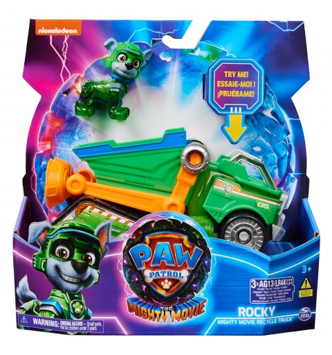 PAW Patrol Der Mighty Kinofilm, Superhelden-Basis-Fahrzeug von Rocky mit Welpenfigur, Mülltransporter mit Licht- und