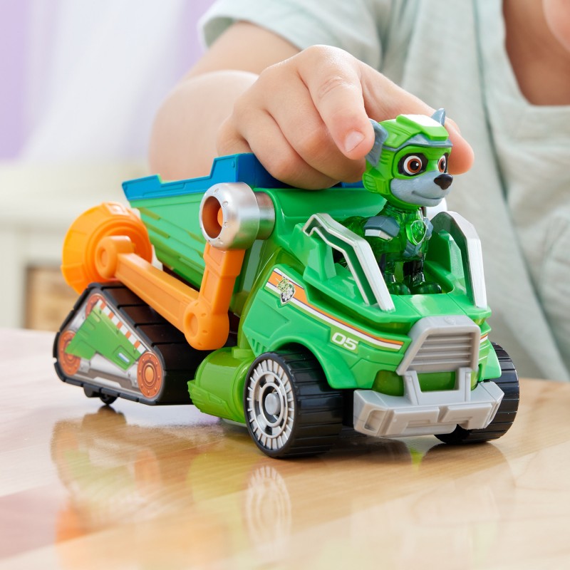 PAW Patrol Der Mighty Kinofilm, Superhelden-Basis-Fahrzeug von Rocky mit Welpenfigur, Mülltransporter mit Licht- und