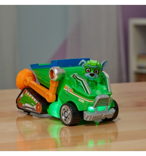 PAW Patrol Der Mighty Kinofilm, Superhelden-Basis-Fahrzeug von Rocky mit Welpenfigur, Mülltransporter mit Licht- und