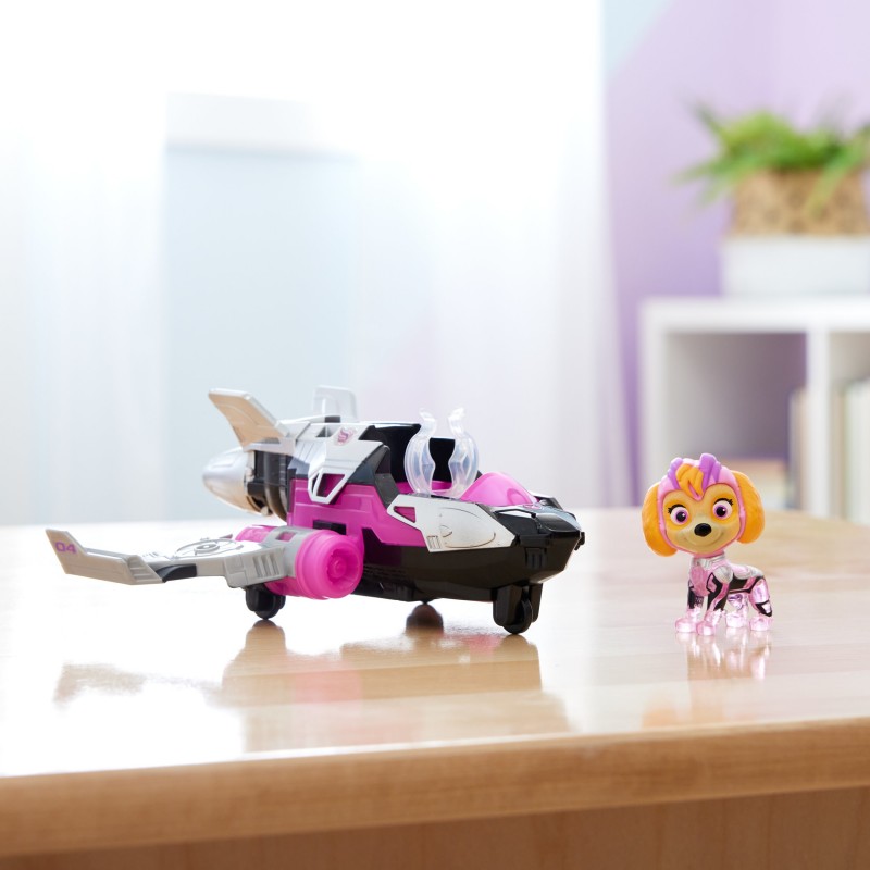 PAW Patrol Der Mighty Kinofilm, Superhelden-Basis-Fahrzeug von Skye mit Welpenfigur, Flugzeug mit Licht- und