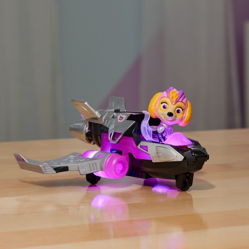 PAW Patrol Der Mighty Kinofilm, Superhelden-Basis-Fahrzeug von Skye mit Welpenfigur, Flugzeug mit Licht- und