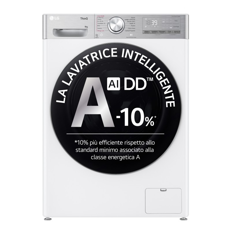 LG F4R9009TPWC Lavatrice 9kg AI DD, Classe A-40%, 1400 giri, TurboWash, Vapore