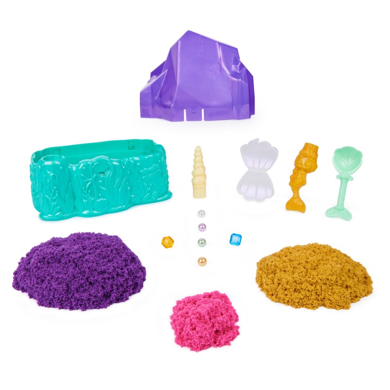 Kinetic Sand , Meerjungfrauen-Kristall-Spielset, 481g Spielsand, golden schimmernder Sand, Aufbewahrungsbehälter und Werkzeuge,