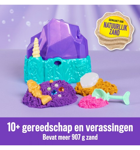 Kinetic Sand , Meerjungfrauen-Kristall-Spielset, 481g Spielsand, golden schimmernder Sand, Aufbewahrungsbehälter und Werkzeuge,