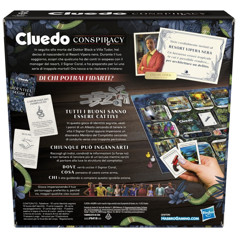 Cluedo Conspiracy, gioco da tavolo per adulti e ragazzi, dai 14 anni in su, gioco di strategia con identità segrete, per 4-10