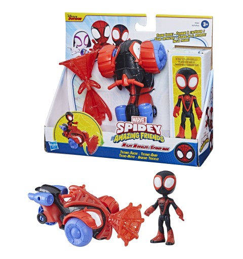 Marvel Spidey e I Suoi Fantastici Amici, set Techno Racer di Miles Morales Spider-Man, action figure con veicolo e accessorio,