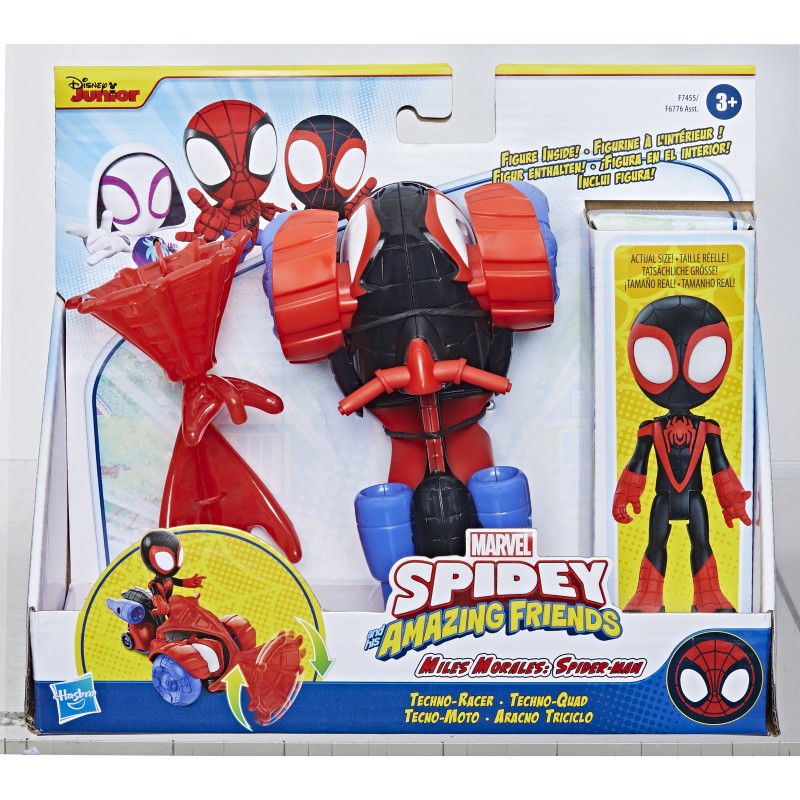 Marvel Spidey e I Suoi Fantastici Amici, set Techno Racer di Miles Morales Spider-Man, action figure con veicolo e accessorio,