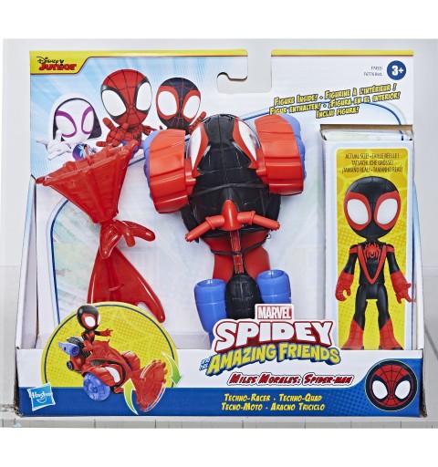 Marvel Spidey e I Suoi Fantastici Amici, set Techno Racer di Miles Morales Spider-Man, action figure con veicolo e accessorio,