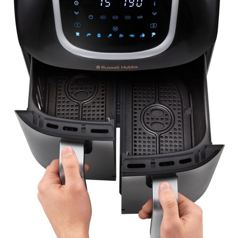 Russell Hobbs SatisFry Air Dual Basket Doble 8,5 L Independiente 1800 W Freidora de aire caliente Negro, Acero inoxidable