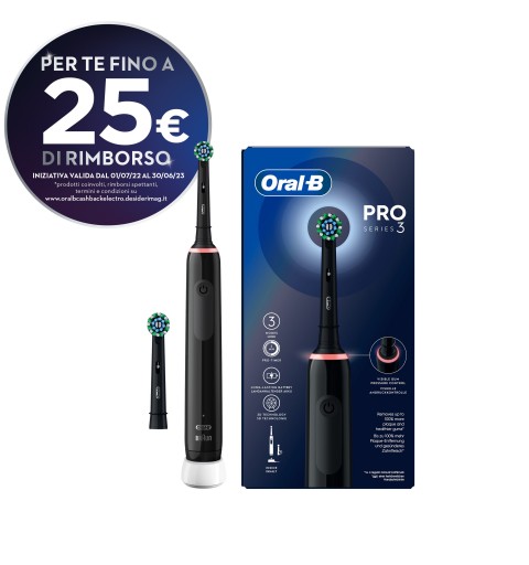 Oral-B Pro 3 Spazzolino Elettrico Ricaricabile Nero Pro3 3000, 2 Testine, 1 Spazzolino