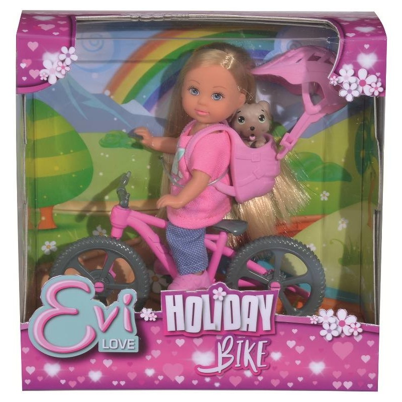 Simba Evi Holiday (Bambola Snodata) In Bici Con Cagnolino