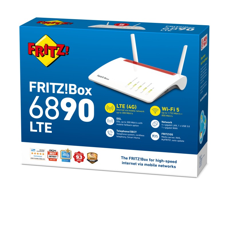 FRITZ!Box Box 6890 LTE router wireless Gigabit Ethernet Dual-band (2.4 GHz 5 GHz) 4G Rosso, Bianco