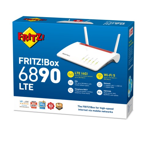 FRITZ!Box Box 6890 LTE router inalámbrico Gigabit Ethernet Doble banda (2,4 GHz 5 GHz) 4G Rojo, Blanco