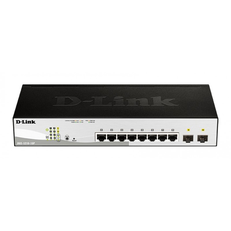 D-Link DGS-1210-10P switch di rete Gestito L2 Gigabit Ethernet (10 100 1000) Supporto Power over Ethernet (PoE) 1U Nero