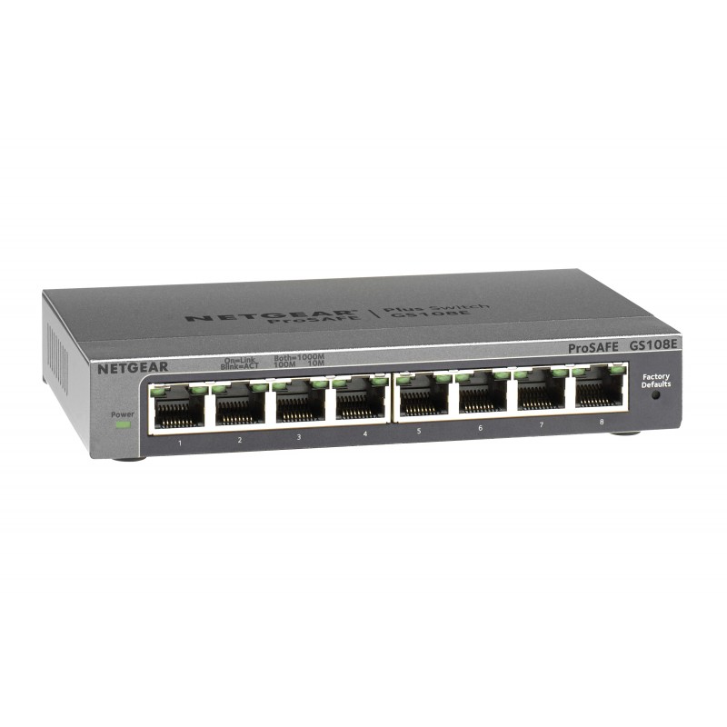 NETGEAR GS108E Switch 8 Port Gigabit Ethernet LAN Switch Plus (Managed Netzwerk Switch mit IGMP, QoS, VLAN, lüfterloses