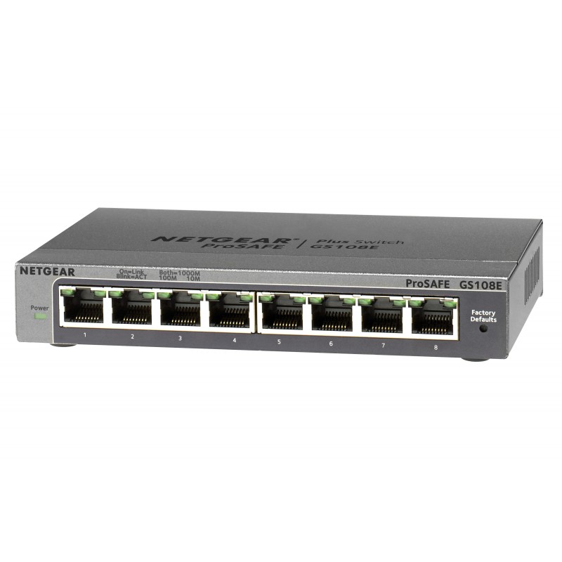 NETGEAR GS108E Switch 8 Port Gigabit Ethernet LAN Switch Plus (Managed Netzwerk Switch mit IGMP, QoS, VLAN, lüfterloses