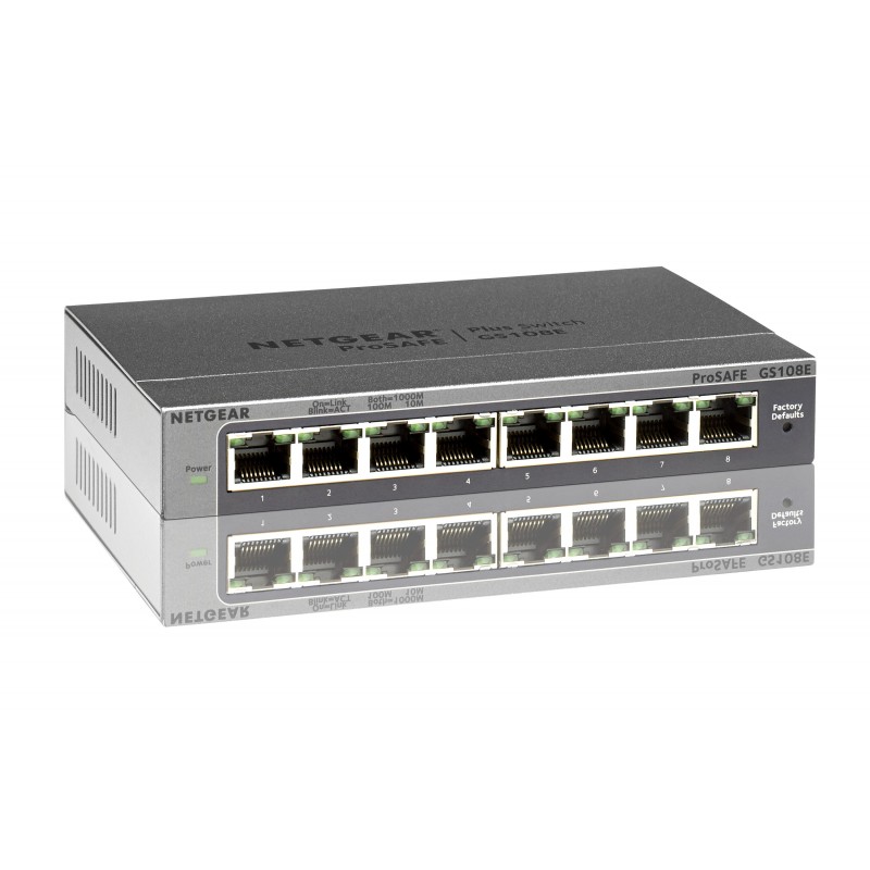 NETGEAR GS108E Switch 8 Port Gigabit Ethernet LAN Switch Plus (Managed Netzwerk Switch mit IGMP, QoS, VLAN, lüfterloses