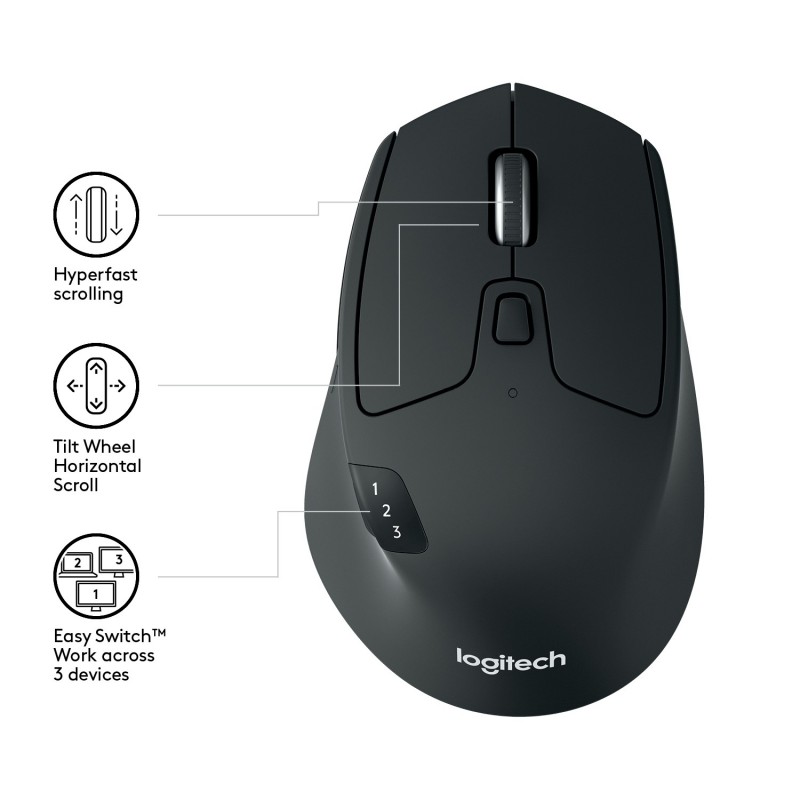 Logitech M720 ratón mano derecha RF Wireless + Bluetooth Óptico 1000 DPI