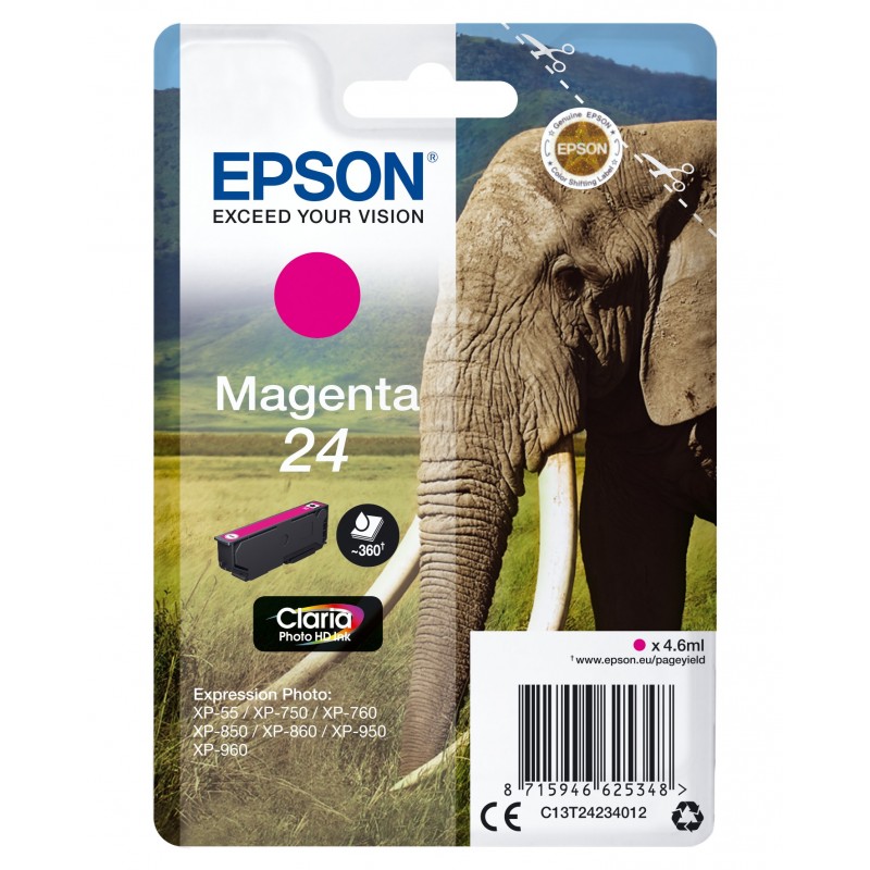 Epson Elephant Singlepack Magenta 24 Claria Photo HD Ink