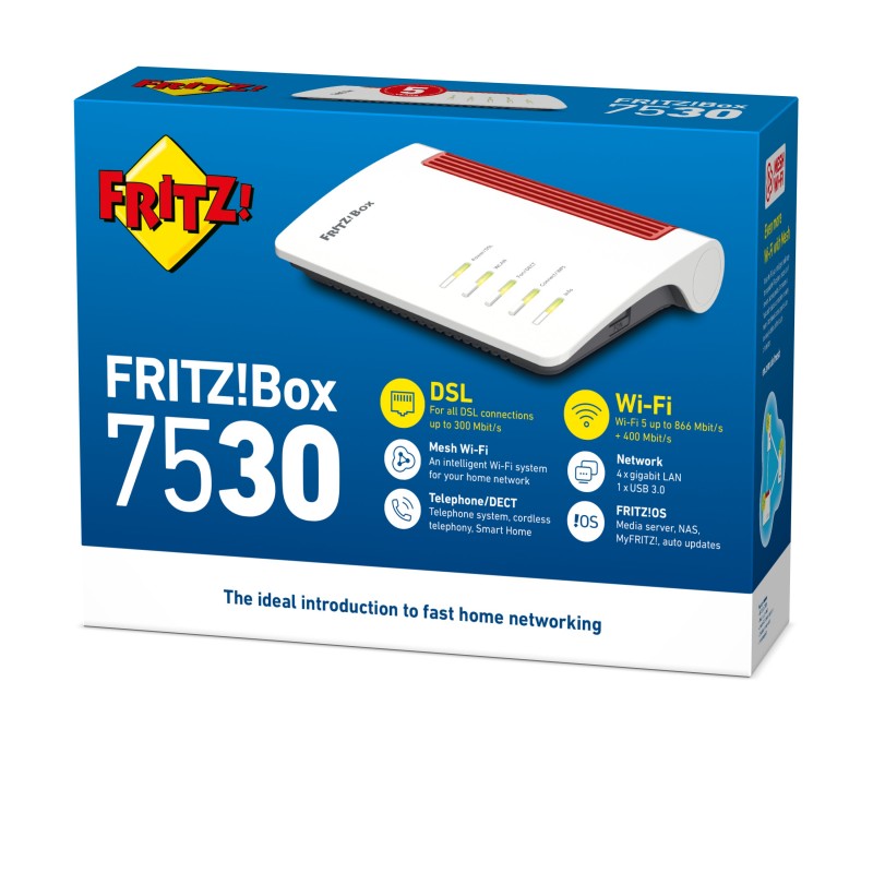 FRITZ!Box Box 7530 router inalámbrico Gigabit Ethernet Doble banda (2,4 GHz 5 GHz) Blanco